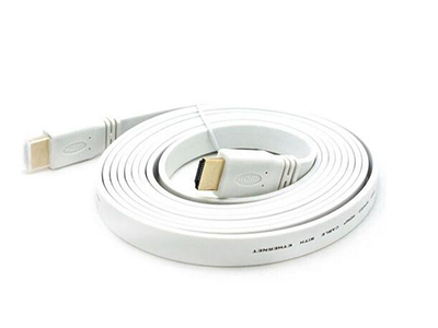 Coiled white flat HDMI cable